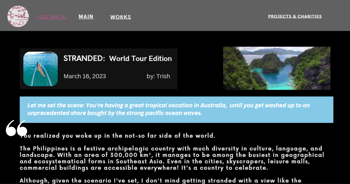 Blog 6: Stranded - World Tour